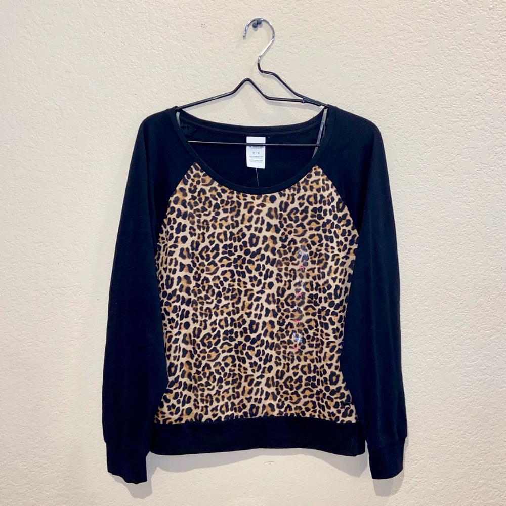 VS Pink Black Leopard Print Long Sleeve Top NWT